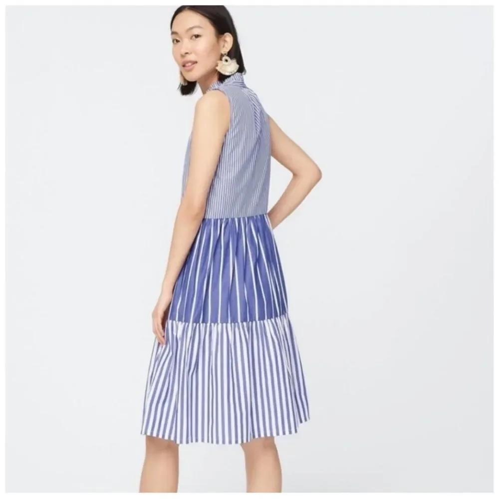 J. Crew Mixed Striped Tiered Popover Dress Style AK264 Size S